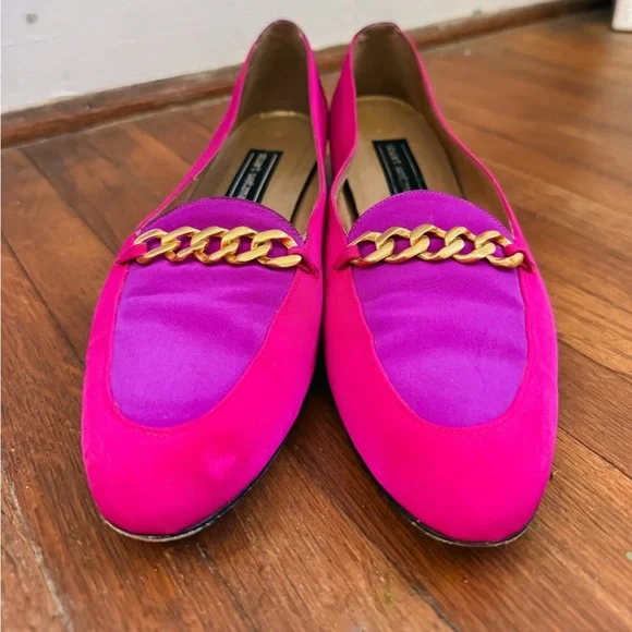 Stuart Weitzman Fuchsia & Magenta Chain-Trim Loafers - Picture 2 of 6